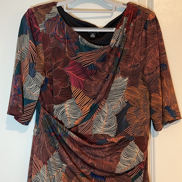 Multicolored Leaf Print Faux Wrap Dress - Picture 3 of 12